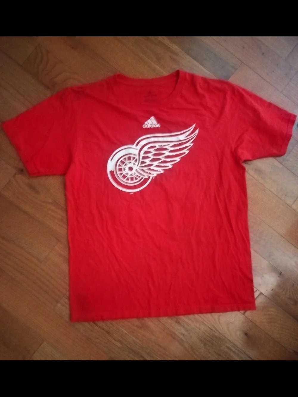 adidas Red Tee with White Detroit Wings Graphic